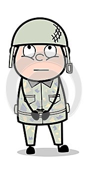 Thinking - Cute Army Man Cartoon Soldier Vector Illustration