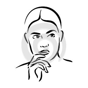 Thinking emotion woman face icon on white background