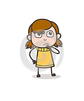 Thinking Face Expression - Cute Cartoon Girl Illustration