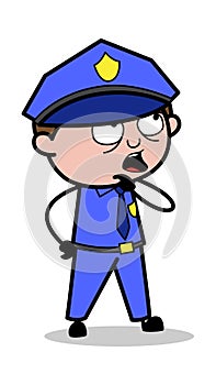 Thinking Gesture - Retro Cop Policeman Vector Illustration