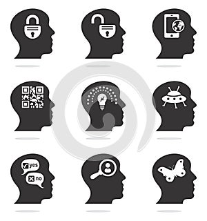 Thinking head silhouette icons