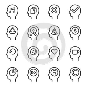 Thinking and Idea process Vector Line Icon Set. Contains such Icons as Music, Refresh, Love, Money and more. Expanded Stroke