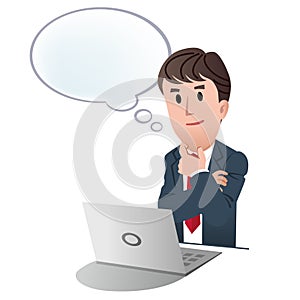 Thinking, imagining businessman with speech bubble