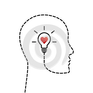 Thinking and inspiration concept with lightbulb and heart