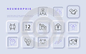 Thinking line icon set. Creative, imaginative, cognitive, analytical, problem-solving, abstract thinking. Neomorphism style.