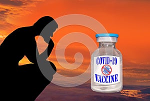 Thinking man, Coronavirus symbol &  skull, COVID-19 vaccine