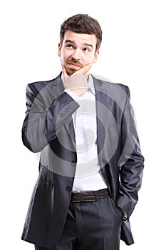 Thinking man isolated on white background