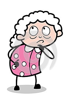 Thinking - Old Cartoon Granny Vector Illustration