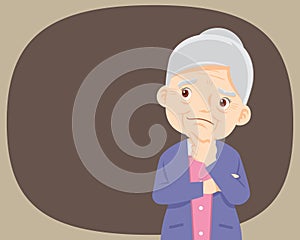 Thinking old woman looking up on empty or blank.Man thinks about problem