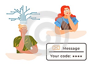 Thinking People and Digital Code with Communication and Technology Concept