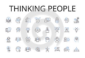 Thinking people line icons collection. Intellectually curious individuals, Analytical individuals, Thought-provoking