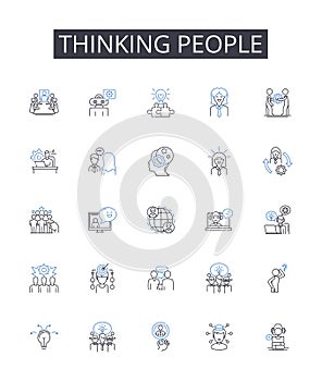 Thinking people line icons collection. Intellectually curious individuals, Analytical individuals, Thought-provoking photo