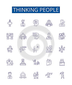 Thinking people line icons signs set. Design collection of Thinkers, Intellects, Contemplative, Contemplators