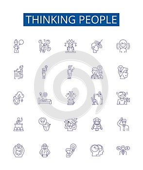 Thinking people line icons signs set. Design collection of Thinkers, Intellects, Contemplative, Contemplators