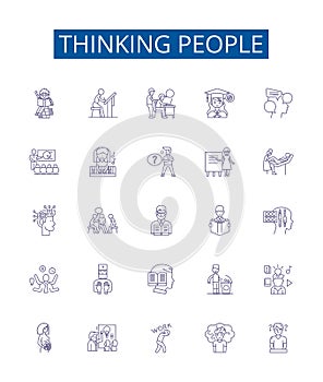 Thinking people line icons signs set. Design collection of Thinkers, Intellects, Contemplative, Contemplators