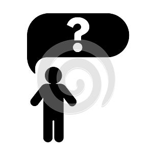 Thinking person with question bubble. Sign. Flat design