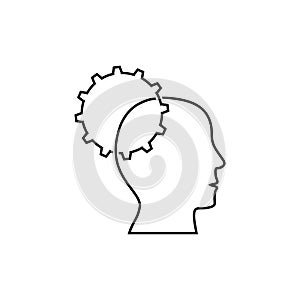 Thinking process icon. Head with gears line symbol isolated on white background