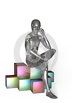 The thinking Robo Boy, 3D Illustration photo