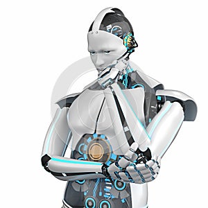 Thinking Robot white background
