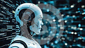 Thinking robot,white humanoid robot Thinking ,isolated white background.