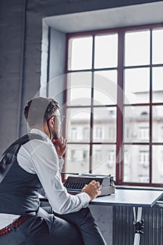 Thinking screenwriter at work