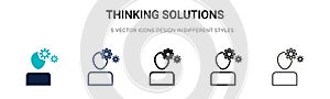 Thinking solutions icon in filled, thin line, outline and stroke style. Vector illustration of two colored and black thinking