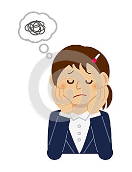 Thinking / troubled / suffering business woman illustration