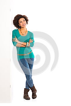 Thinking Woman Leaning On Wall