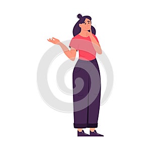 Thinking woman. Problem solving concept. Flat vector illustration