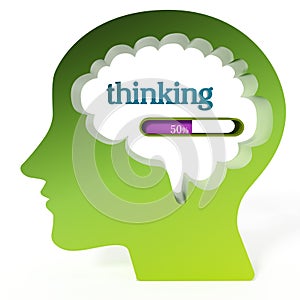 Thinking word and loading bar iin the brain. 3D illustration