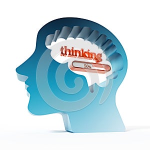 Thinking word and loading bar iin the brain. 3D illustration