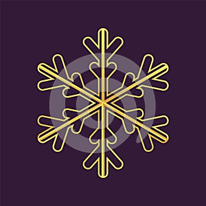 Thinline golden snowflake icon. Foil snow flake stencil blueprint.