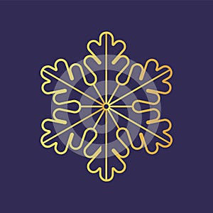 Thinline golden snowflake icon. Foil snow flake stencil blueprint.