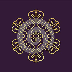 Thinline golden snowflake icon. Foil snow flake stencil blueprint.