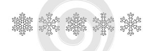 Thinline snowflake silhouette icon. Snow flake stencil blueprint.