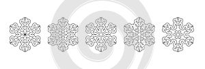 Thinline snowflake silhouette icon. Snow flake stencil blueprint.