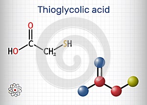 Thioglycolic acid, TGA, mercaptoacetic acid molecule. It is sulfur-containing carboxylic acid, used to make permanent wave