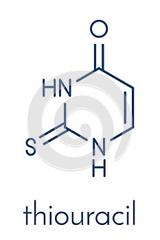 Thiouracil drug molecule. Obsolete drug molecule, previously used in the treatment of Graves` disease. Skeletal formula.