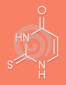 Thiouracil drug molecule. Obsolete drug molecule, previously used in the treatment of Graves` disease. Skeletal formula.