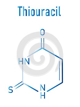 Thiouracil drug molecule. Treatment of Graves' disease. Skeletal formula.