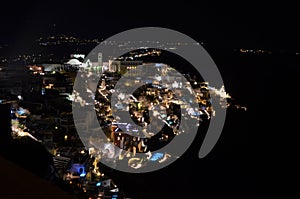 Thira, the capital city of Santorini, at night