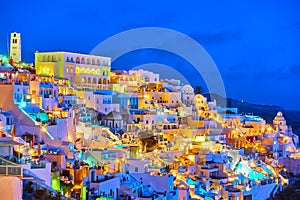 Thira town at night