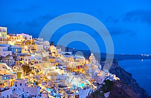 Thira town at night