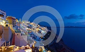 Thira town in Santorini Island at twilight