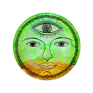 Third eye earth face abstract art mind spiritual color watercolor painting illustration design drawing nature