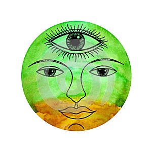 Third eye earth face abstract art mind spiritual color watercolor painting illustration design drawing nature