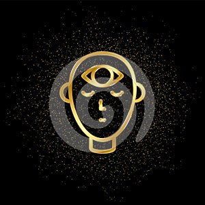 Third eye gold icon. Vector illustration of golden particle background.. Spiritual concept vector illustration