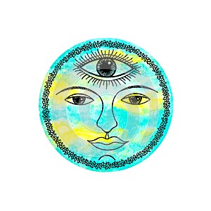 Third eye water air sky blue face abstract art mind spiritual color watercolor painting illustration design drawing nature