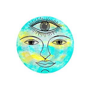 Third eye water air sky blue face abstract art mind spiritual color watercolor painting illustration design drawing nature