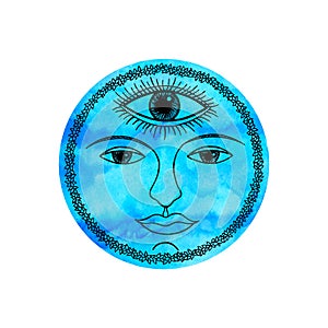 Third eye water air sky blue face abstract art mind spiritual color watercolor painting illustration design drawing nature